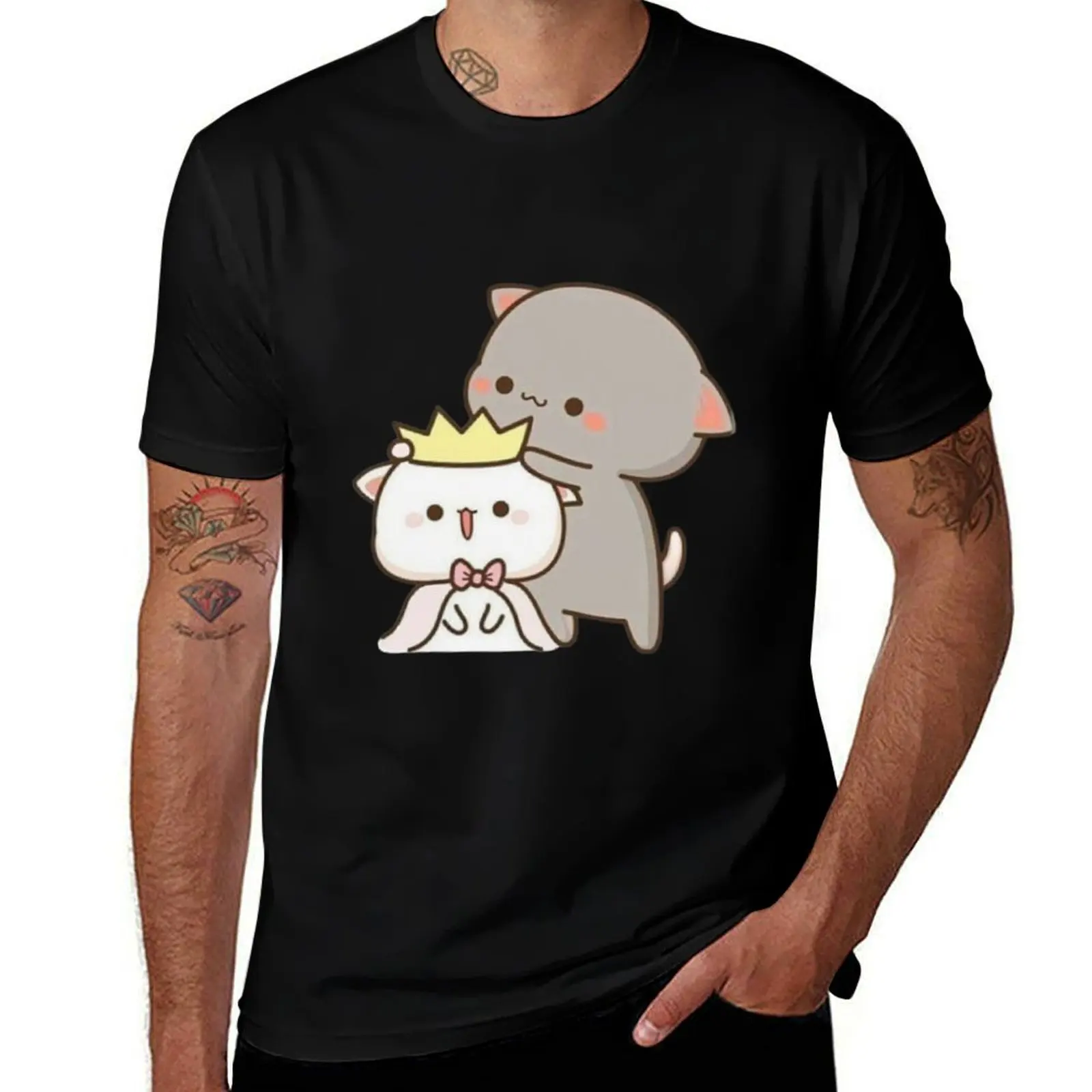 Cute Queen Peach and Goma Mochi Cat T-Shirt Breathable Gym Short Sleeve T-Shirt