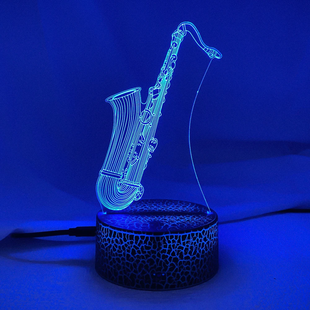 Acrylic 3d Illusion Baby Night Light Musical Instrument Led Touch Sensor Color Changing Nightlight for Room Decor Lamp Saxophone