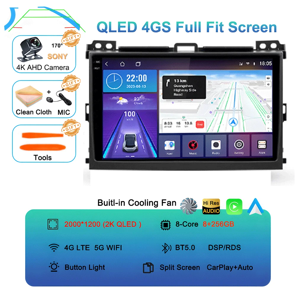Android 16 autoradio voor Toyota Land Cruiser Prado 120 3 III voor Lexus GX470 GX 470 J120 2002 - 2009 Multimedia Videospeler