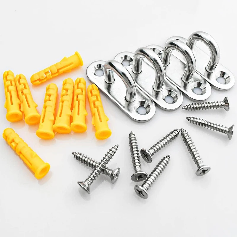 4 Pack 304 Stainless Steel Ceiling Pad Eye Plate U Hook Wall Mount Marine Hardware Staple Hooks Loop Metal Ring Hook Eyes