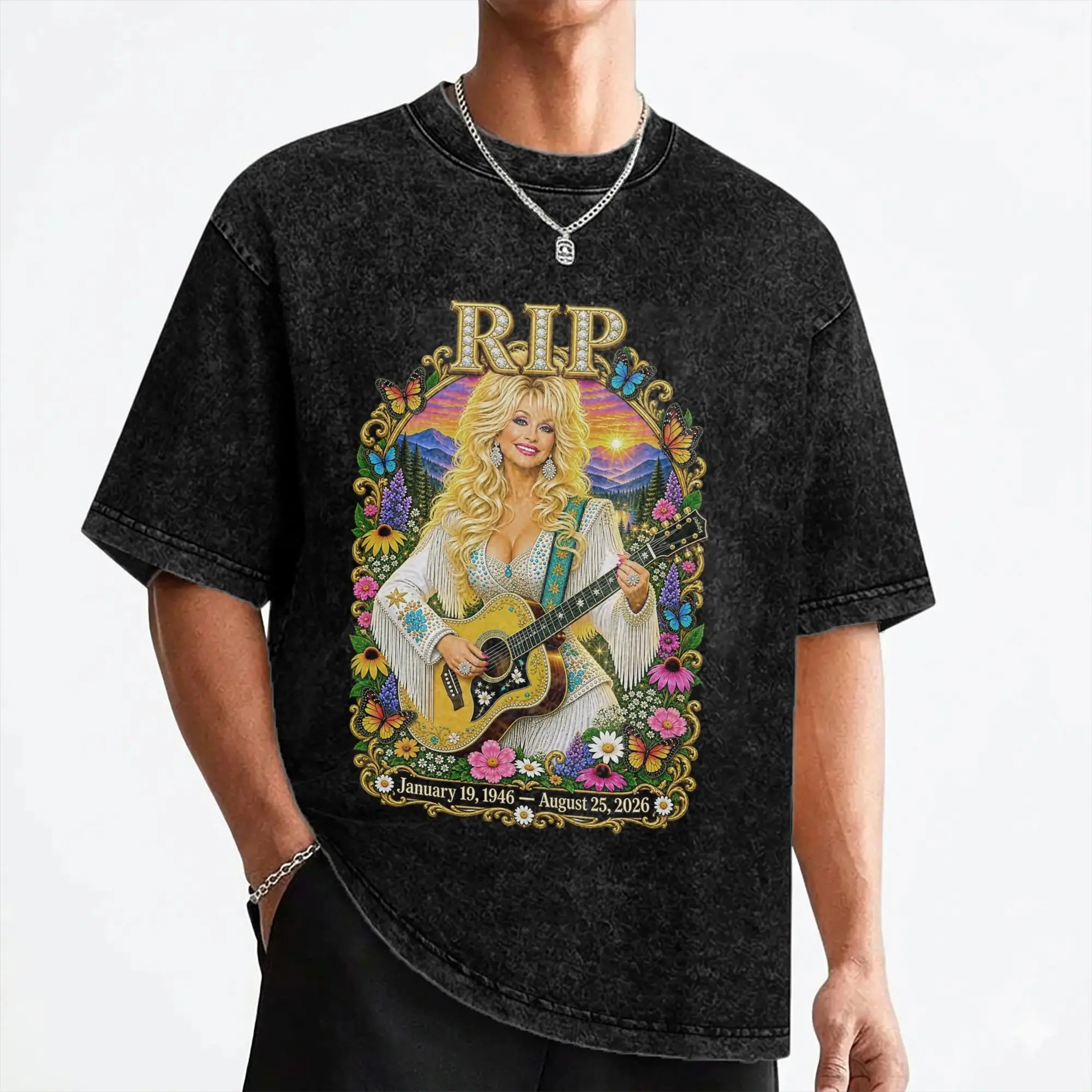 Singer D-Dolly Parton T Shirts Washed Cotton Harajuku T-Shirts  Novelty Men Women Streetwear Graphic Tee Shirt