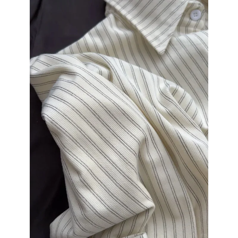 Korean Chic Versatile Striped Long-sleeved Shirt for Women New Design Loose Outer Lapel Jacket