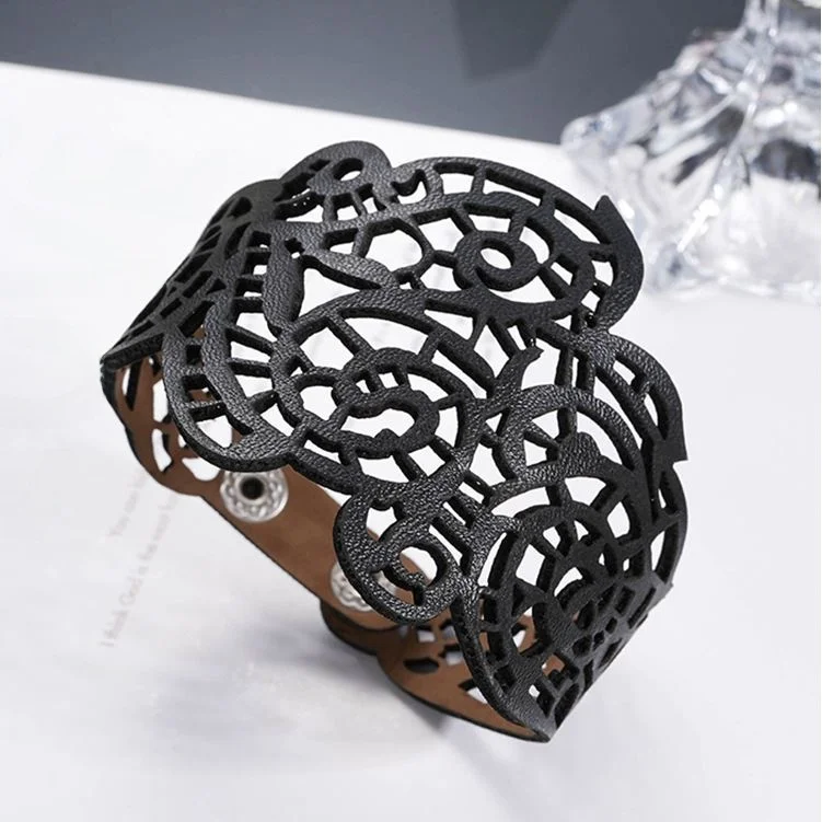 

Leather Bracelet Hollow out Design Women's Faion Jewelry Hand Chain Retro Sle Cross-Border New Model Soft Leather Wrisand