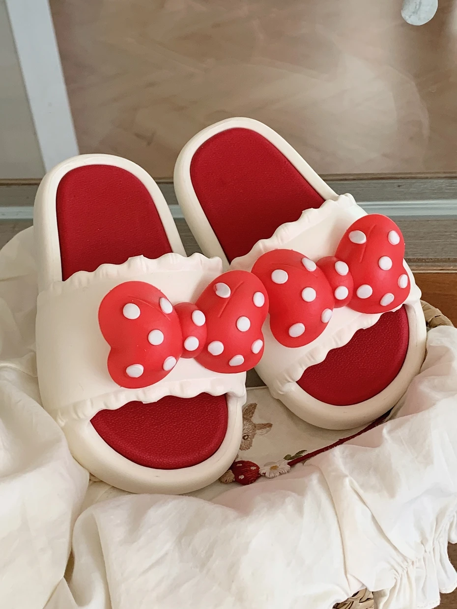 Ouder-Kind Slippers Kinderen Sandalen Ins Rode Strik Meisje Zomer Strandslippers Vrouwen Thuis Slippers Dikke Zool Glijbanen