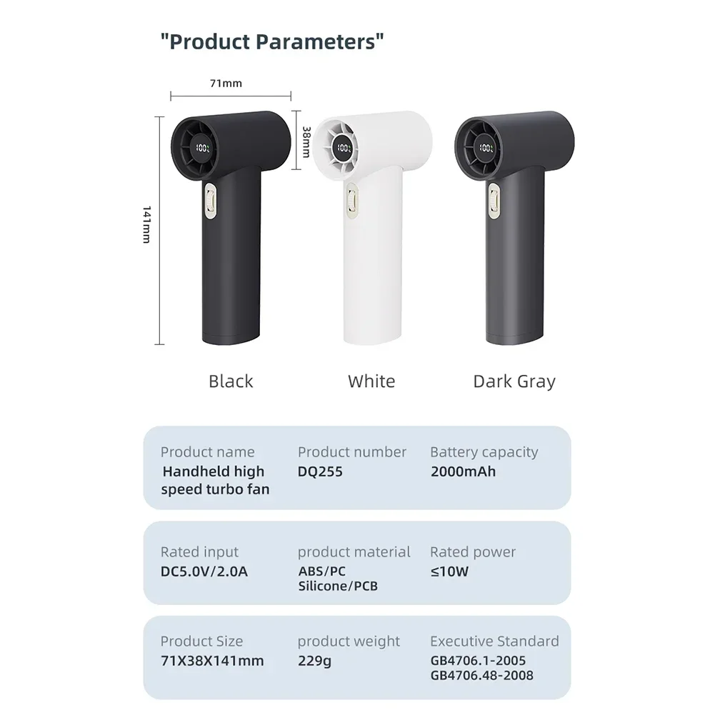Blower 100-Speed Handheld Turbo Jet Fan Mini Portable Ice Cold Fan Generation Brushless Motor Wind High Speed Duct Fans
