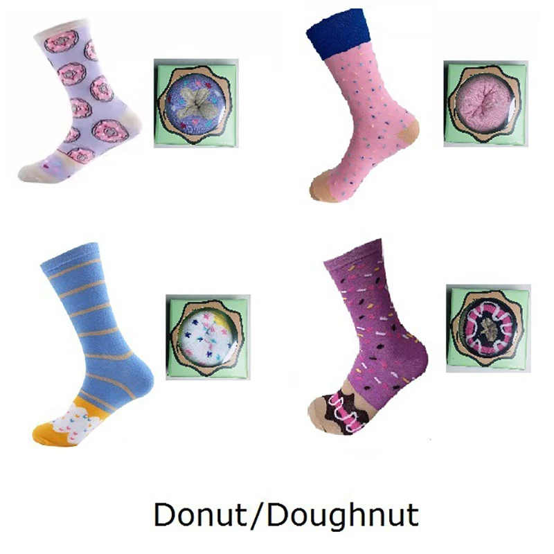 1 Pair Box Packaging Women Men Socks Personalized Design Donut Doughnut Christmas Set Gift Box Socks Happy Gifts Socks