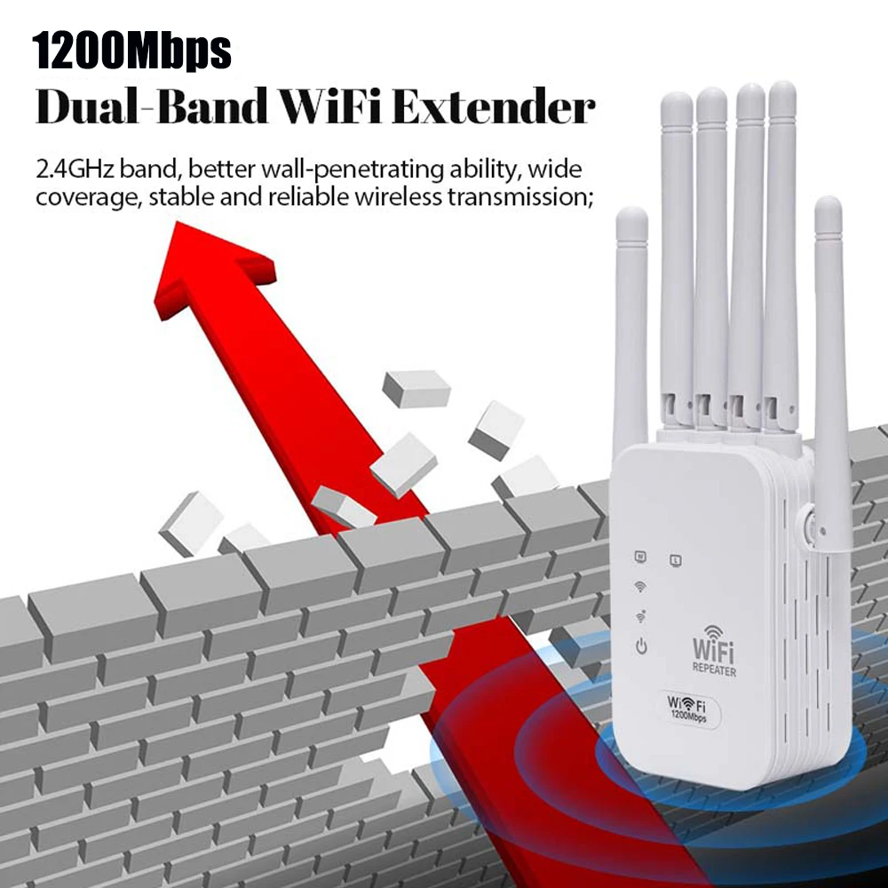 1200Mbps ثنائي النطاق واي فاي مكرر ثنائي النطاق 2.4G/5 جيجا هرتز شبكة مكبر للصوت طويل موسع واي فاي للمنزل #1