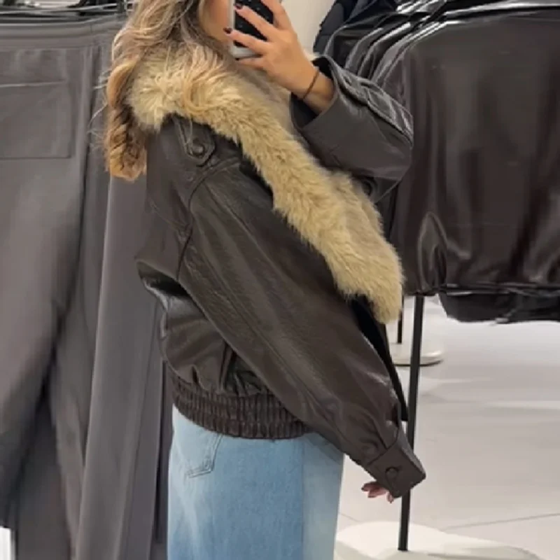 2025 femmes mode fausse fourrure veste en cuir lâche coton rembourré manteau court couleur unie à manches longues veste chaude nouvelle dame vêtements d'extérieur