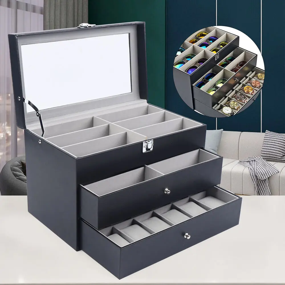 

24 Slots 3-Layer Watch Jewelry Case Leather Display Organizer Storage Box Gift