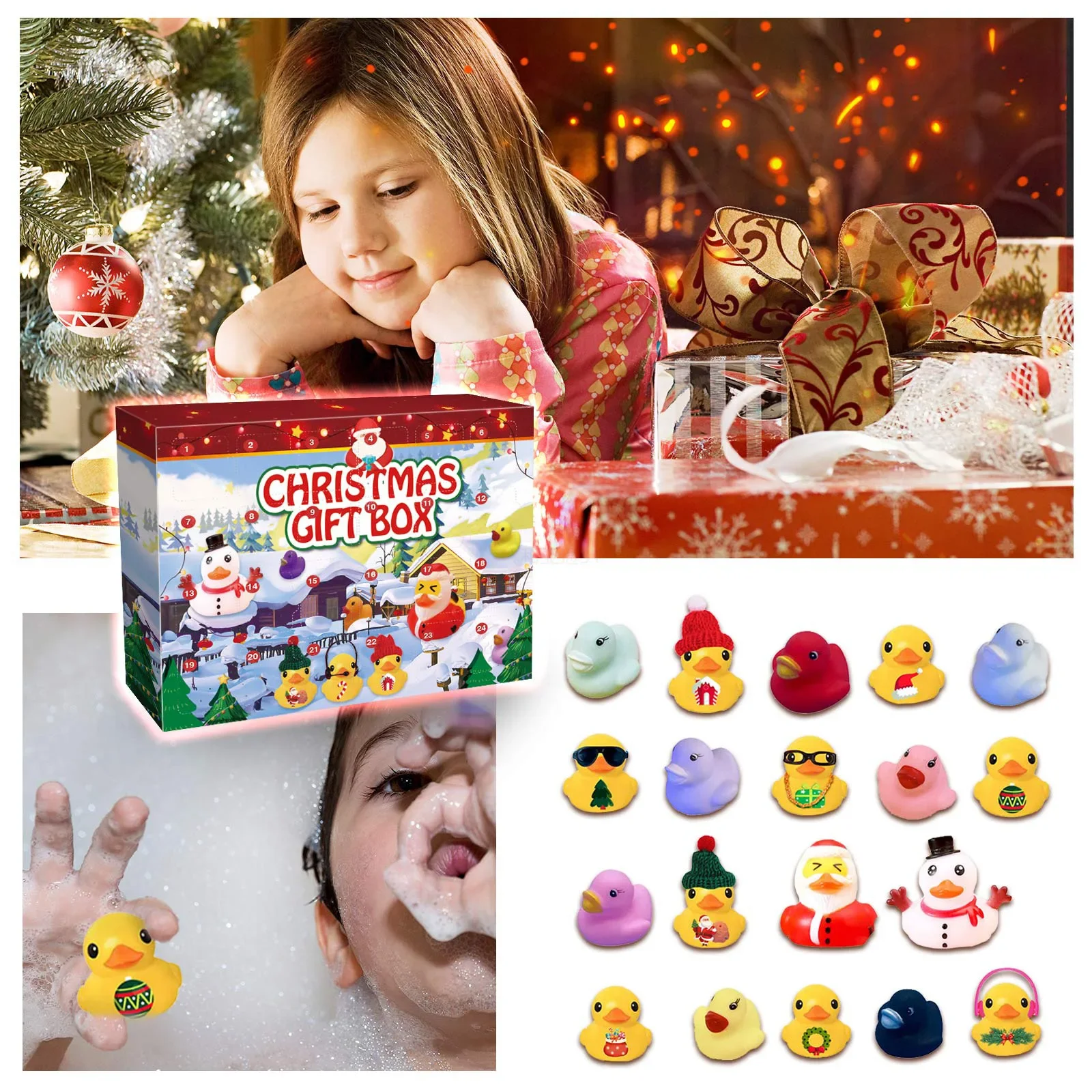 24 Days Countdown to Christmas Advent Calendar Toy with 24 Rubber Ducks for Boys, Girls, Kids and Toddlers Christmas Party Favor