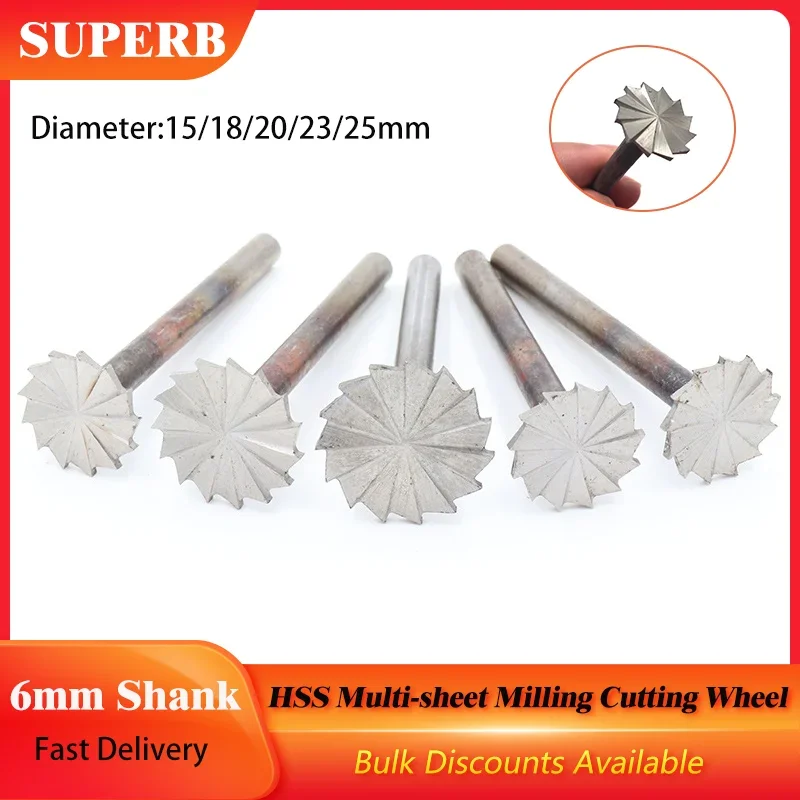 

6mm Shank HSS Multi-sheet Milling Cutting Wheel 15/20/25/30/35/40mm Engraving Knife For Woodworking Carving Dremel Rotary Tools