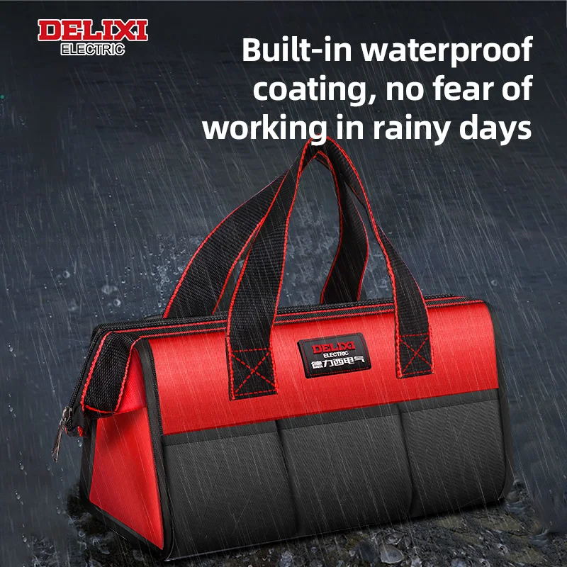 DELIXI ELECTRIC 13/14 بوصة حقيبة أدوات متعددة الوظائف واسعة الفم يده أداة حقيبة متعددة جيب أداة المنظم سستة حقيبة