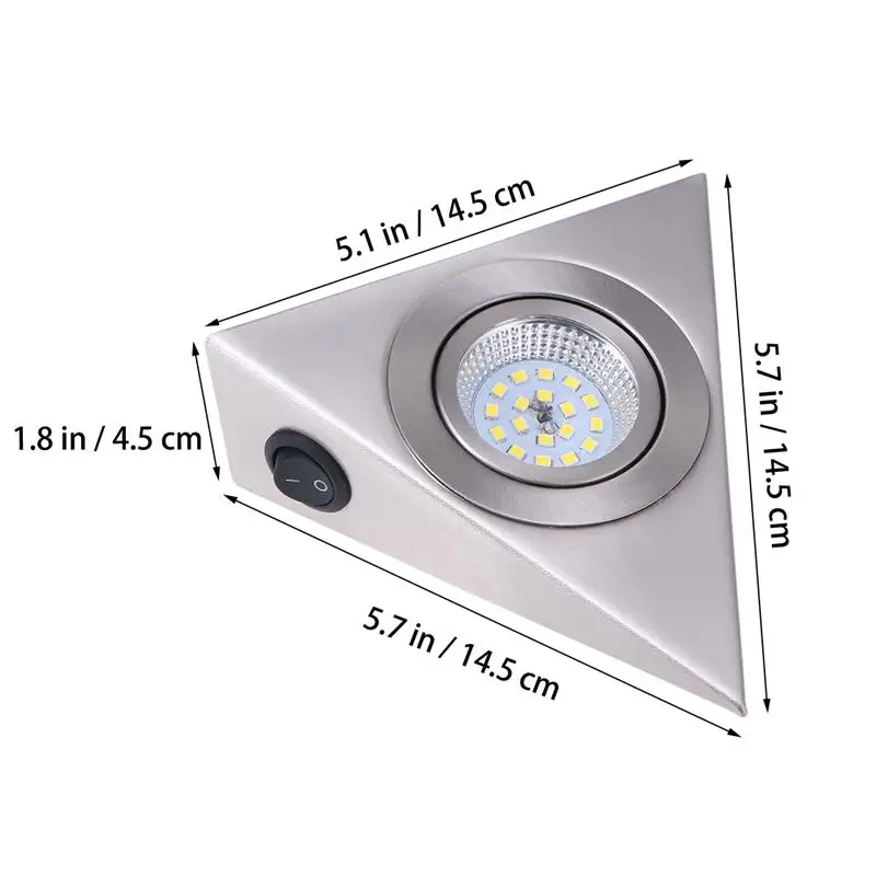 Lumières LED triangulaires en acier inoxydable, éclairage sous armoire, mini éclairage d'étagère, support TV, armoire, 13cm