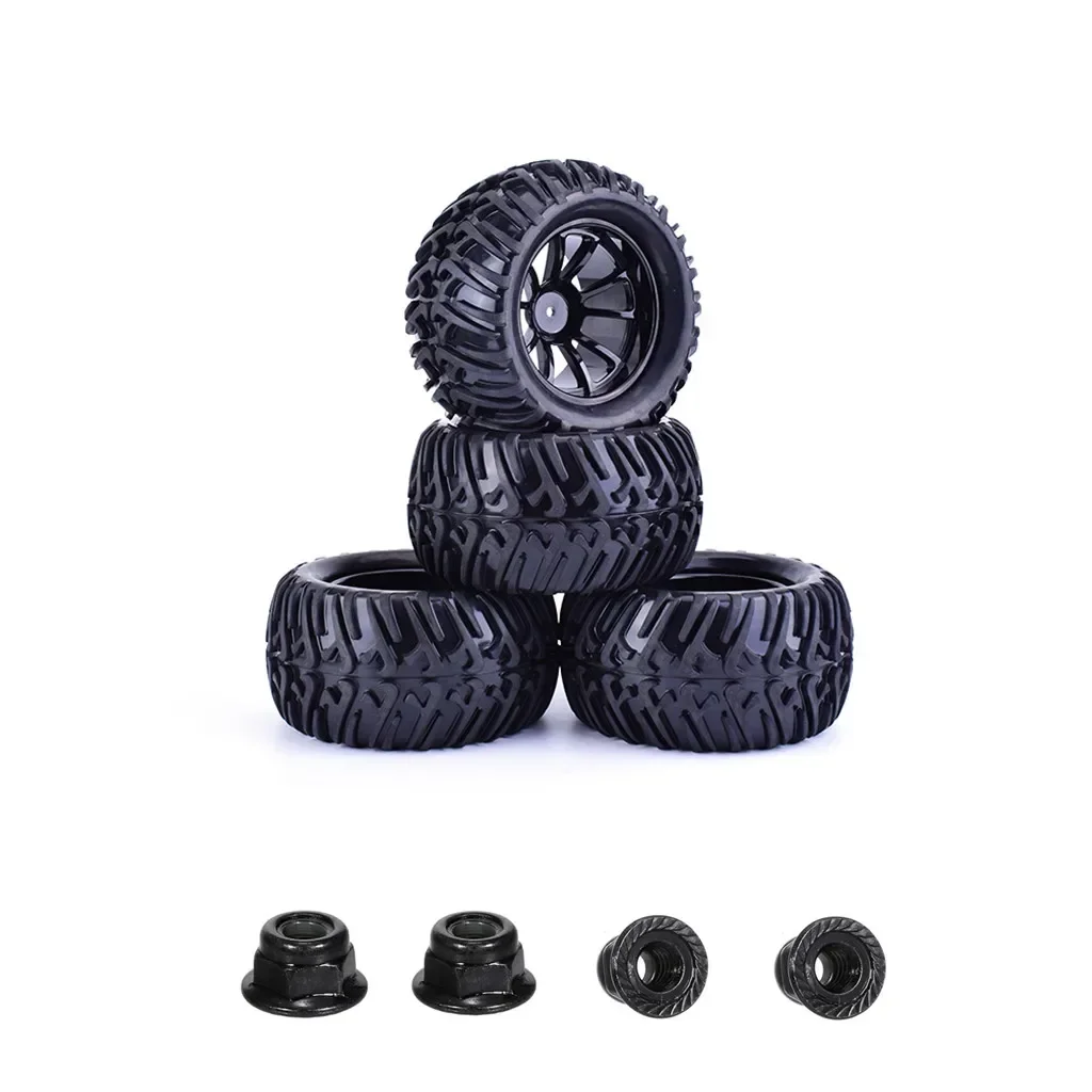 

4pcs 125mm Rubber 1/10 RC Monster Truck Tires and Wheel Rims 12mm Hex With Nylon 4mm Lock Nuts For Trxs Himoto HSP HPI Redcat