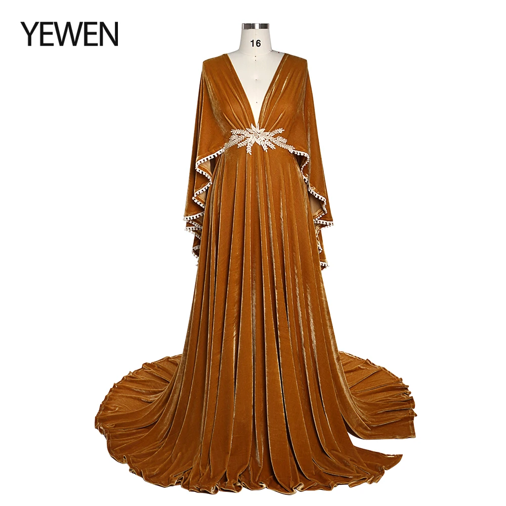 Velvet Boho Maternity Photography Dress Flutter Maternity Gown for Photo Shoot Bohemian Wedding Dress Photo Prop YEWEN YW220818