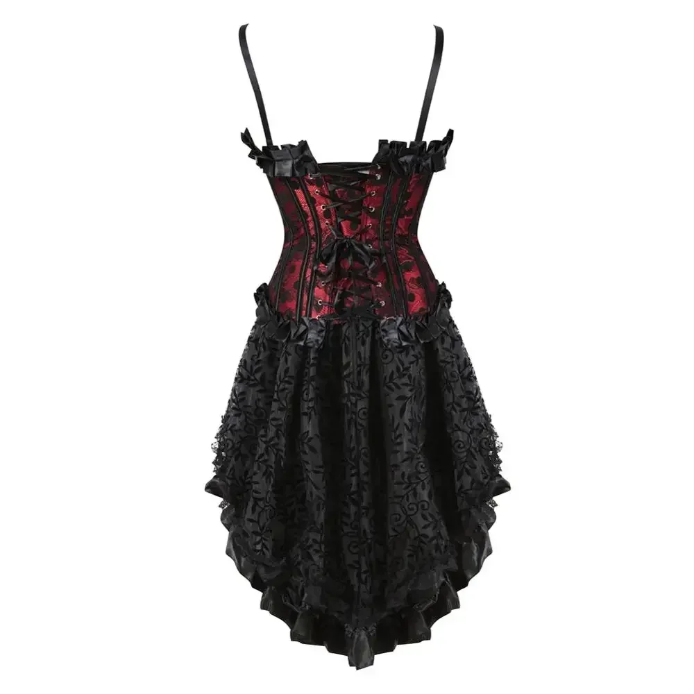 Corsets Dresss for Women Steampunk Gothic Padded Korsage Sexy Strap Polka DOTS Bustier with Tutu Skirt Party Clubwear Plus Size