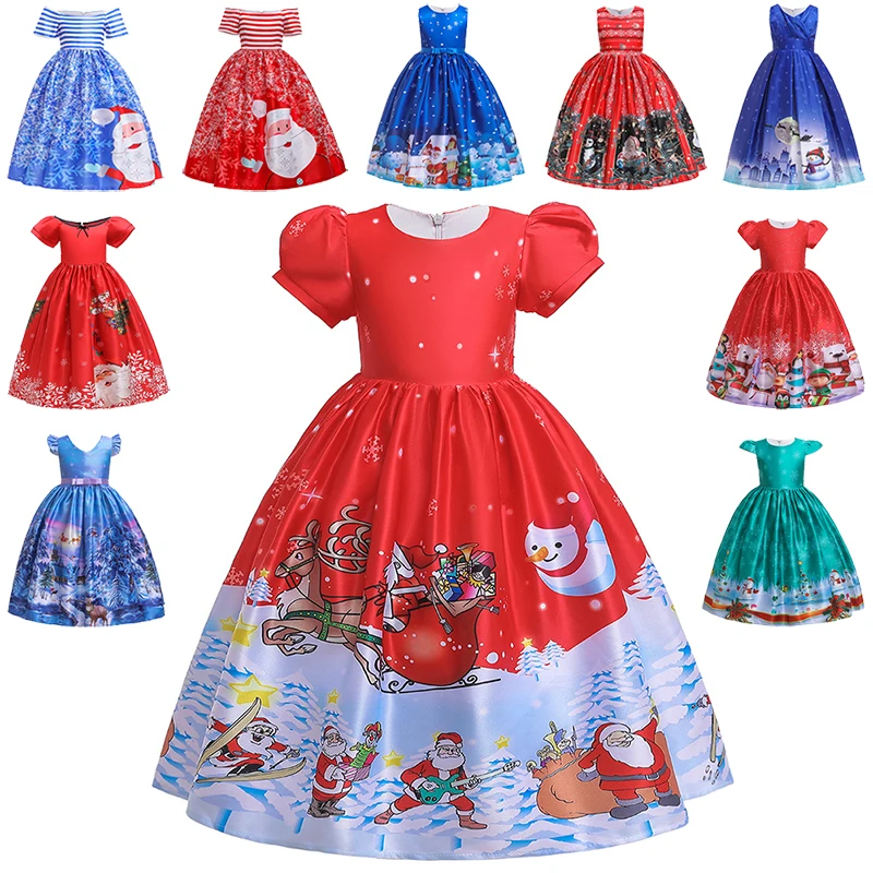 4 6 8 10 12 14 Years Teen Girls Christmas Party Princess Dresses For Girls Cute Cartoon Santa Claus Snowflake Dress Kids Clothes