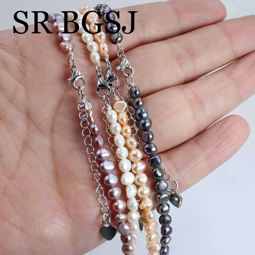 6-7mm White Pink Black Small Natural Freshwater Pearl Chains Chokers Collar Necklace Jewelry for Women Gift 18inch