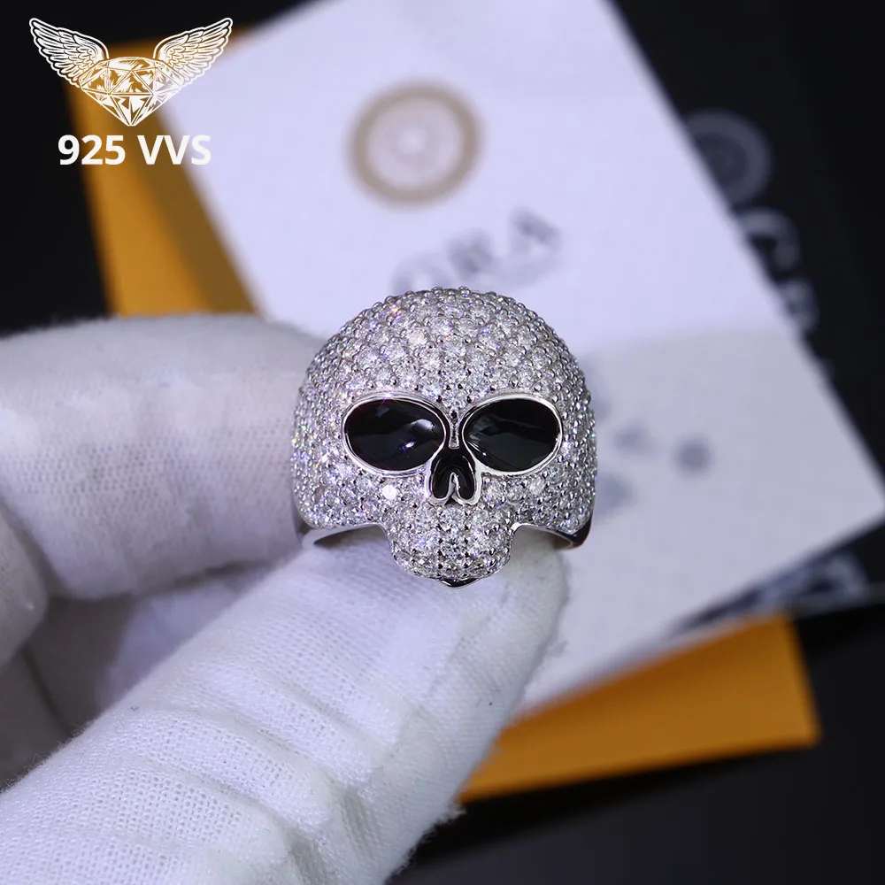 نمط جديد 925 فضة Vvs1 D اللون مويسانيتي الجمجمة تصميم خواتم الهيب هوب بلينغ مجوهرات مع Gra معتمد