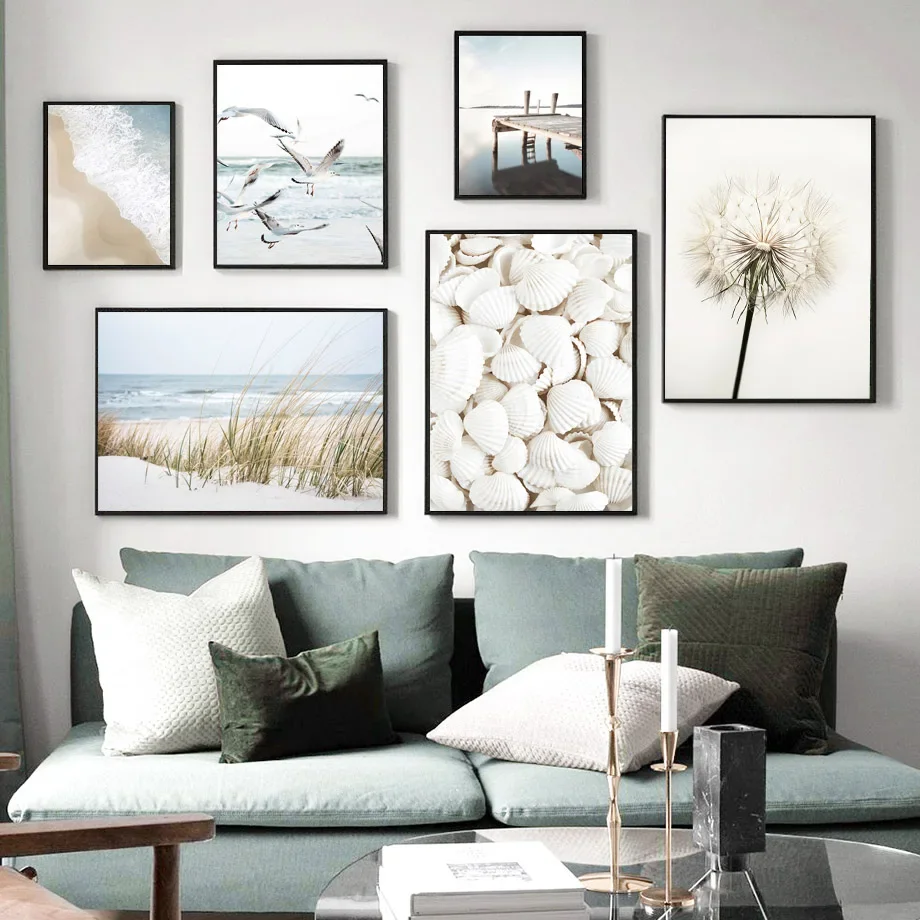 Bird Shell Pier River Dolphin Beach Dandelion Wall Art Canvas Painting Posters And Prints Wall Pictures For Living Room Decor