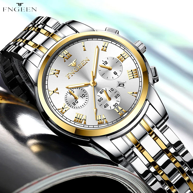 FNGEEN Luxury Brand Quartz Watch Women Elegant Stainless Steel Watch Luminous Waterproof Date Ladies Dress Watch New Style 4006