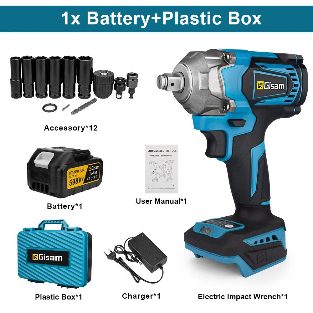 GΣ 1200NM borstelloze elektrische slagmoersleutel Oplaadbare moersleutel 1/2 "autobanden Snoerloos elektrisch gereedschap voor Makita 18V batterijpin - afbeelding 1