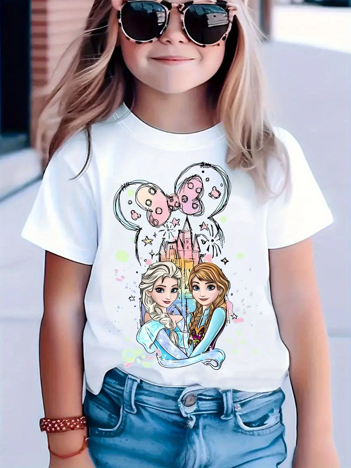 2025 ديزني الأميرة طباعة الفتيات تي شيرت قصير الأكمام القطن تيز الاطفال الكرتون Y2k بلايز فتاة تي شيرت الصيف ملابس الأطفال #1