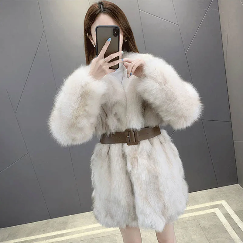 High-grade Fur Coat, Belt, Stand-up Collar, Fur Loose Temperament Coat, Fashionable Korean Version, New Casual Women's Clothing