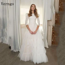 Verngo lvory Appliques Tulle Formal Occasion Dress O Neck A Line Prom Gowns Women Elegant Tiered Evening Dresses Customized