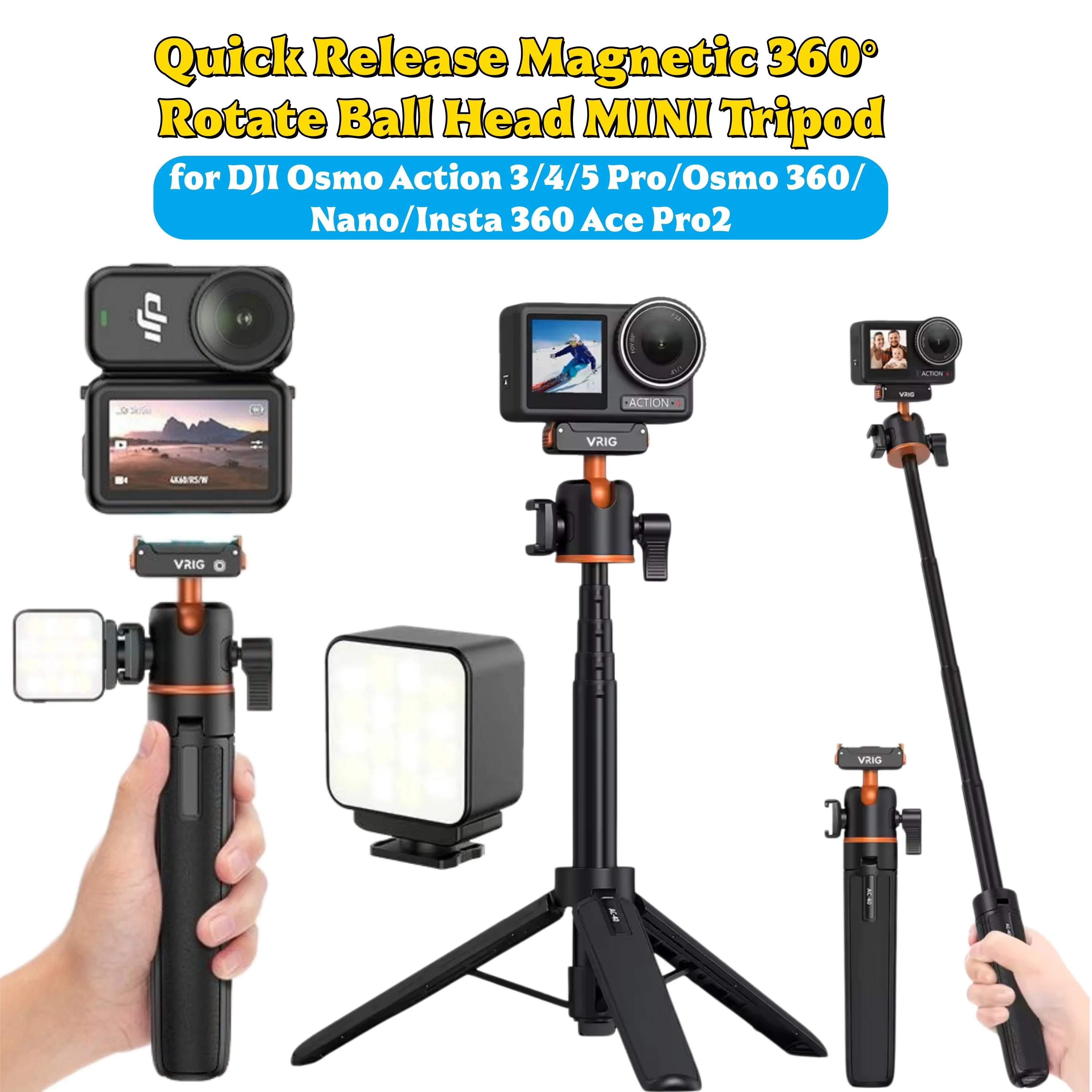 VRIG Quick Release Magnetic Tripod for DJI Osmo Action 3/4/5