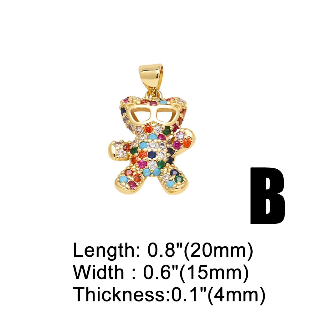 OCESRIO Fashion Multicolor Crystal Cute Bear Pendant for Necklaces Copper Gold Plated Dancer accesorios de joyería pdtb718