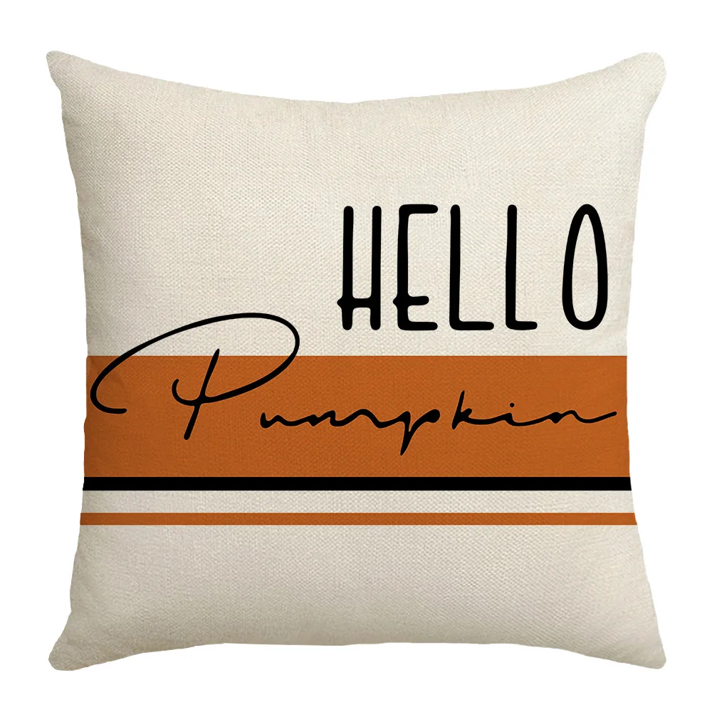 Autumn Thanksgiving Decorations Throw Pillowcase Pumpkin Orange Striped Linen Pillow Cover Home Holiday Decorative Cushion Cover