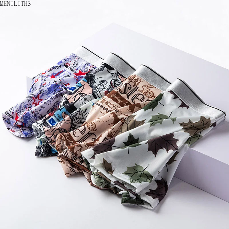 5pcs/lot Ice Silk Men's Underwear Sexy Men Panties Youth Flat Corner Pants Mid Waist Breathable Plus Size Four Corner Boxer