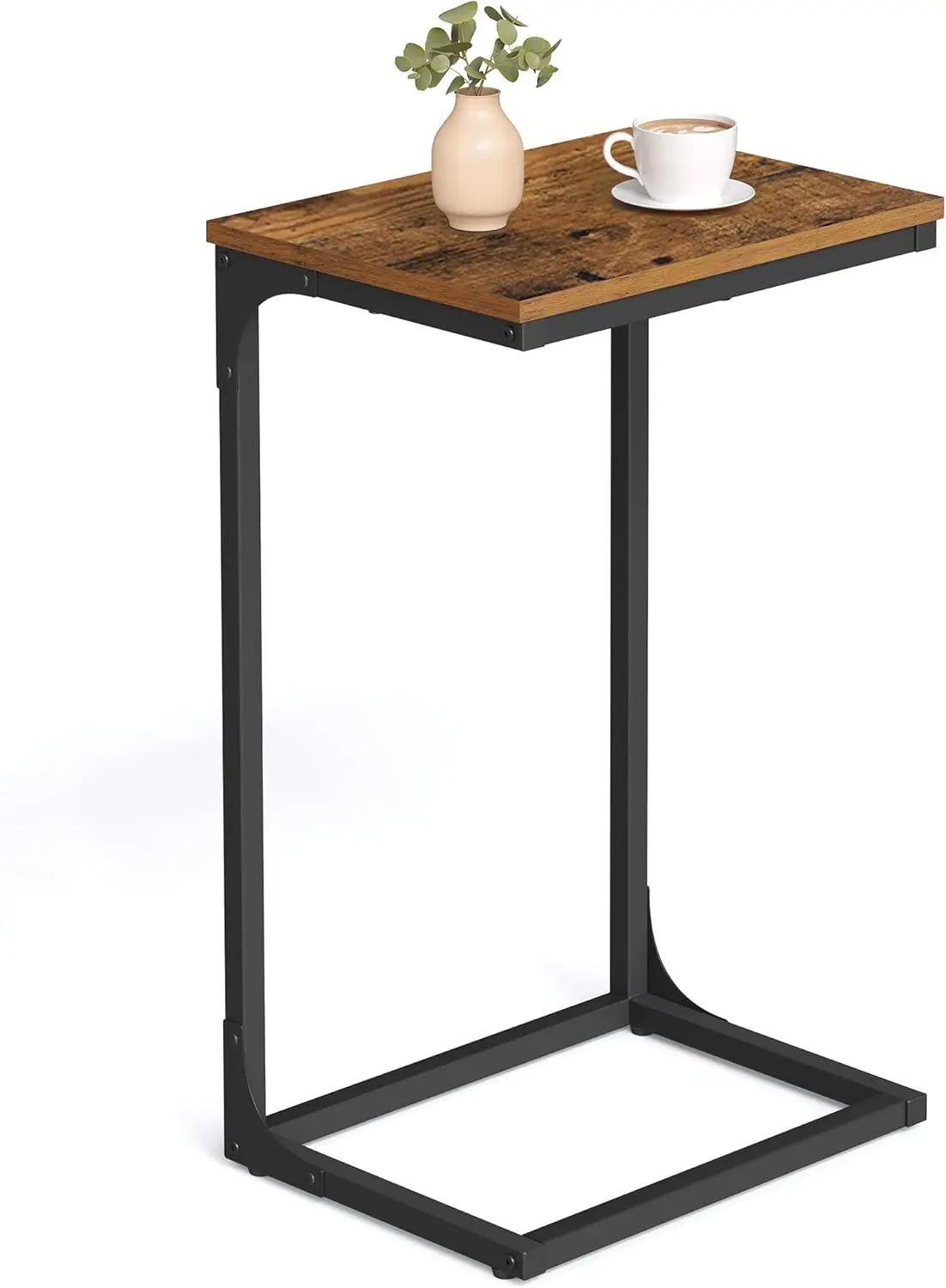 

C-Shaped End Table, Side Table for Sofa, Couch Table with Metal Frame, Small TV Tray Table for Living Room, Bedroom, Rustic B