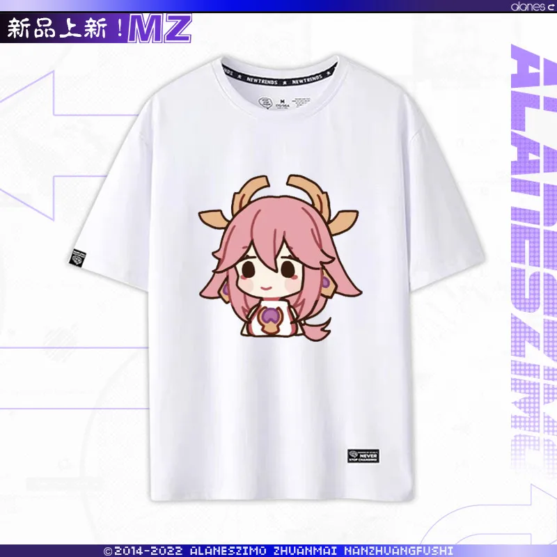 Genすねインパクト半袖Tシャツ女性用、アニメストリートウェア、Tシャツ、カワイイ服、xiaoyimiya、yae miko