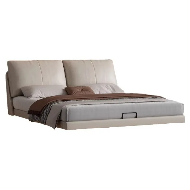First layer cowhide leather bed, master bedroom wedding bed, minimalist double soft bag bed