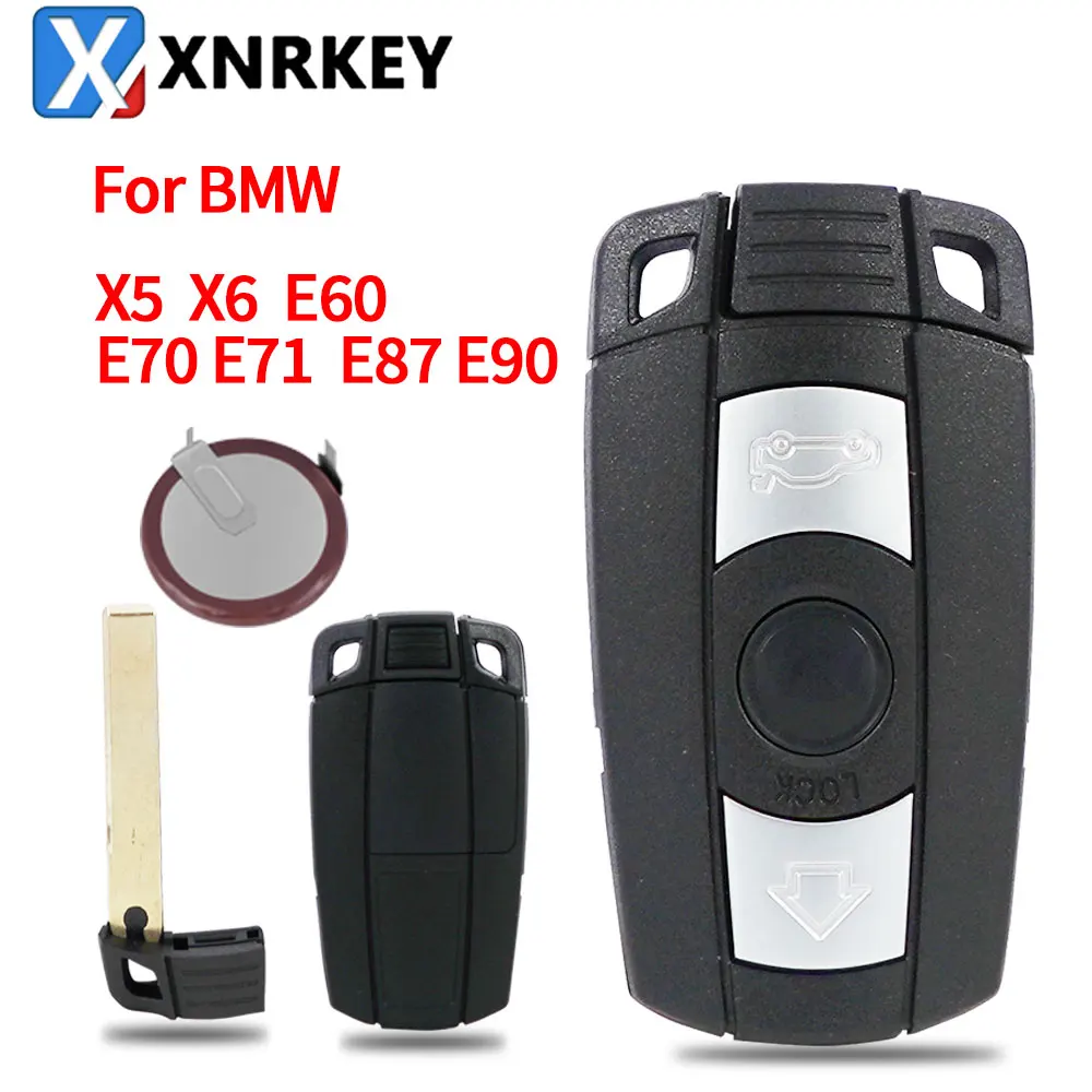 XRNKEY 3 Buttons Remote Car Key Shell Fob Case For BMW X5 X6 E60 E70 E71 E87 E90 For BMW 1 3 5 6 Series With 2025 Batter