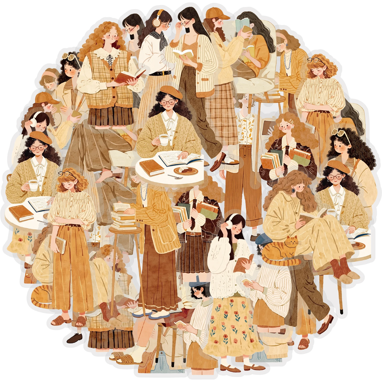 Etori Life Caramel Warm Tone Vintage Reading Girl Stickers 30Pcs Healing Artistic Daily Journal Decoration Stickers Suitable for DIY Decoration, Laptop, Phone Back, Luggage, Diary, Guitar, Water Bottle, Scrapbooking Supplies, Office Decoration Accessories, Artistic Aesthetics, Girl Stickers, Birthday and Holiday Gifts, Card Making, Label Sealing, School Supplies, Back-To-School Season