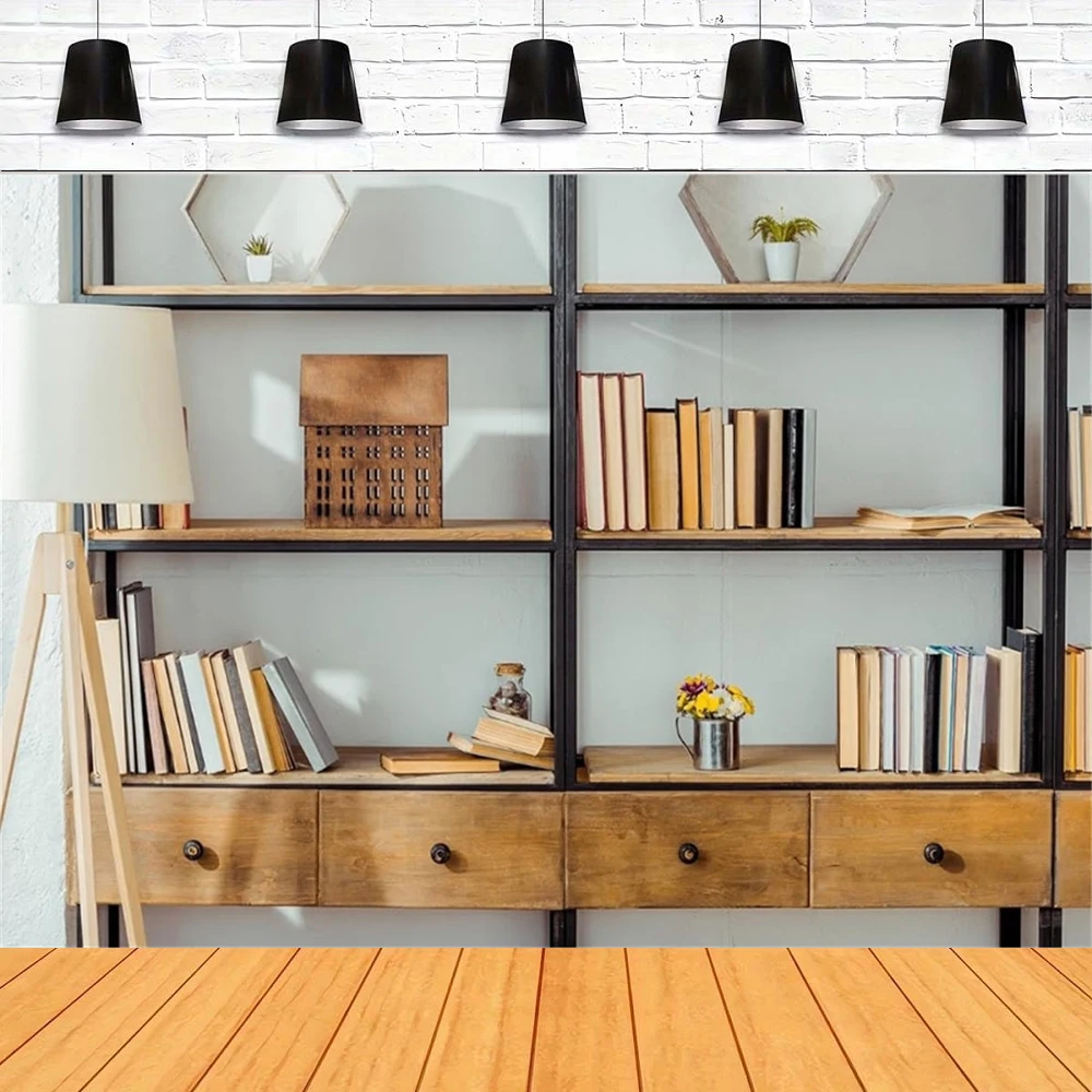Home Office Zoom Background - Living Room Bookshelf Backdrop Empty Room