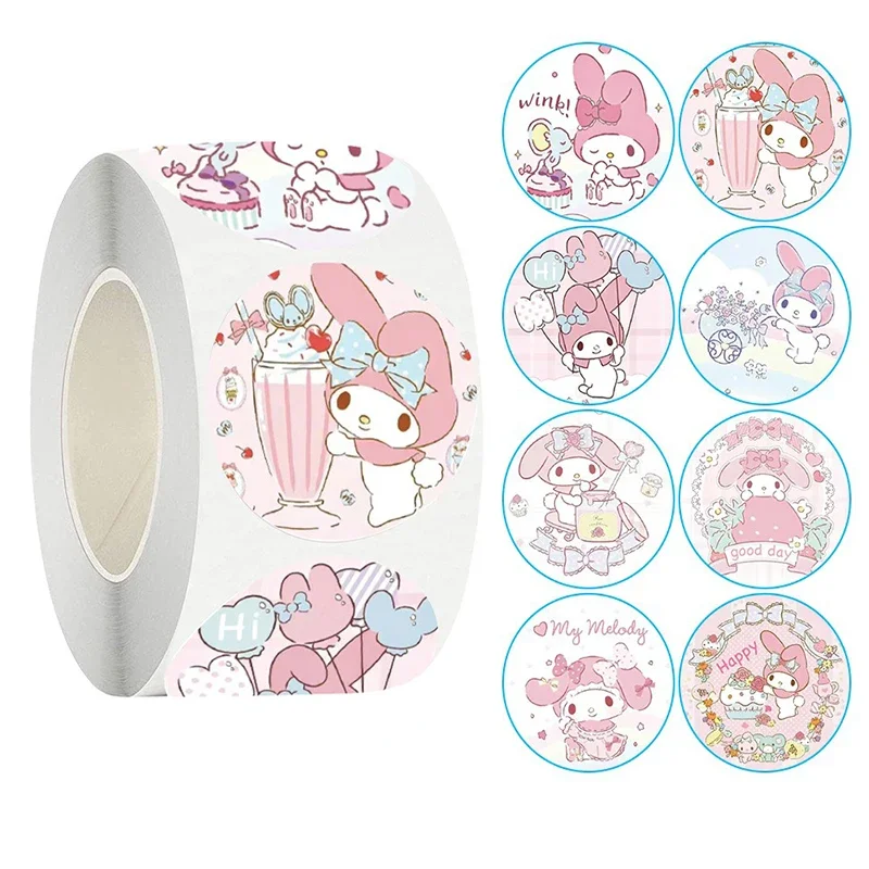 500pcs/Roll Sanrio Melody Cartoon Cute Stickers Creative DIY Hand Ledger Decorative Stickers for Children's Favorite Gifts