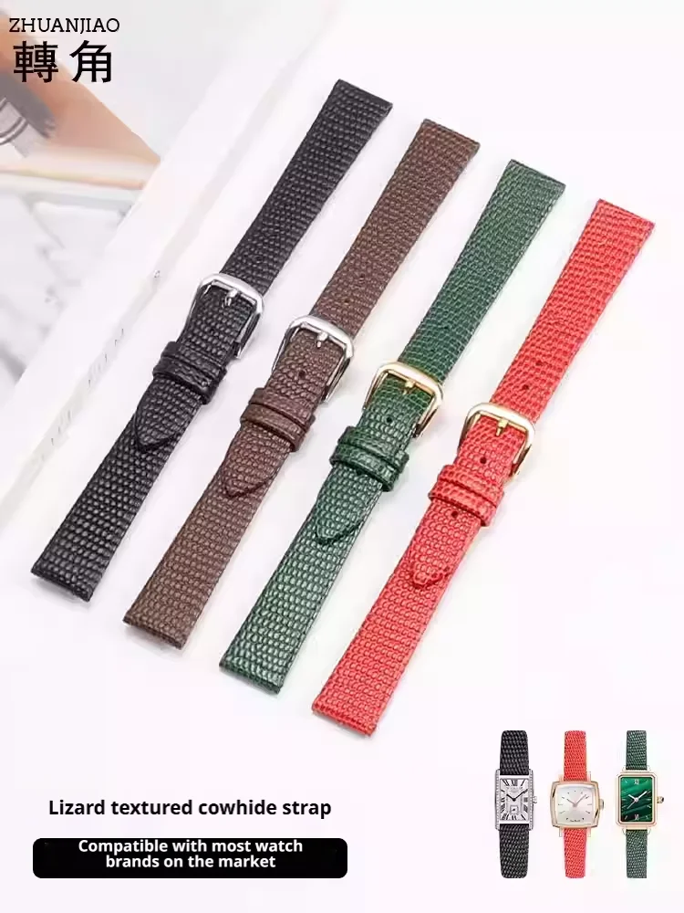 Genuine leather Lizard grain watchband Vintage handmade 10 12 14 16 18 20MM flat interface universal watch belt bracelet