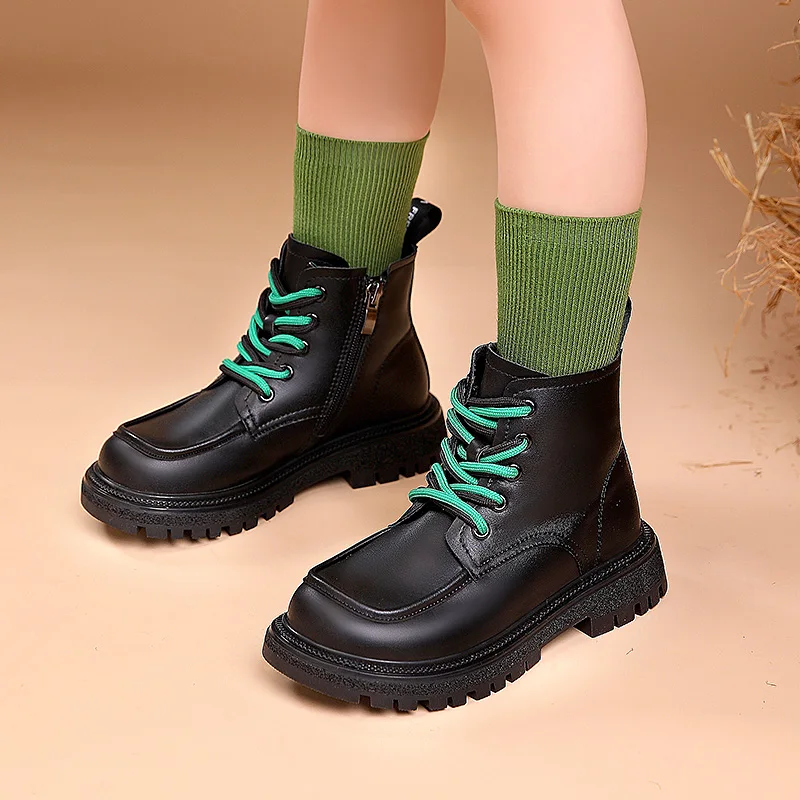 

Girls' Autumn Ankle Boots High Quality Fashion Black Platform Comfort Leather Kids High Top Princess Shoes