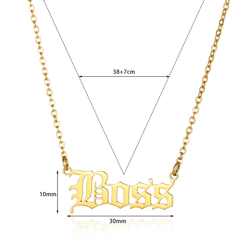 Gold Color Boss Letter Necklace For Men Women Personalized Trend Stainless Steel Choker Aesthetics Jewelry Accessories Gifts