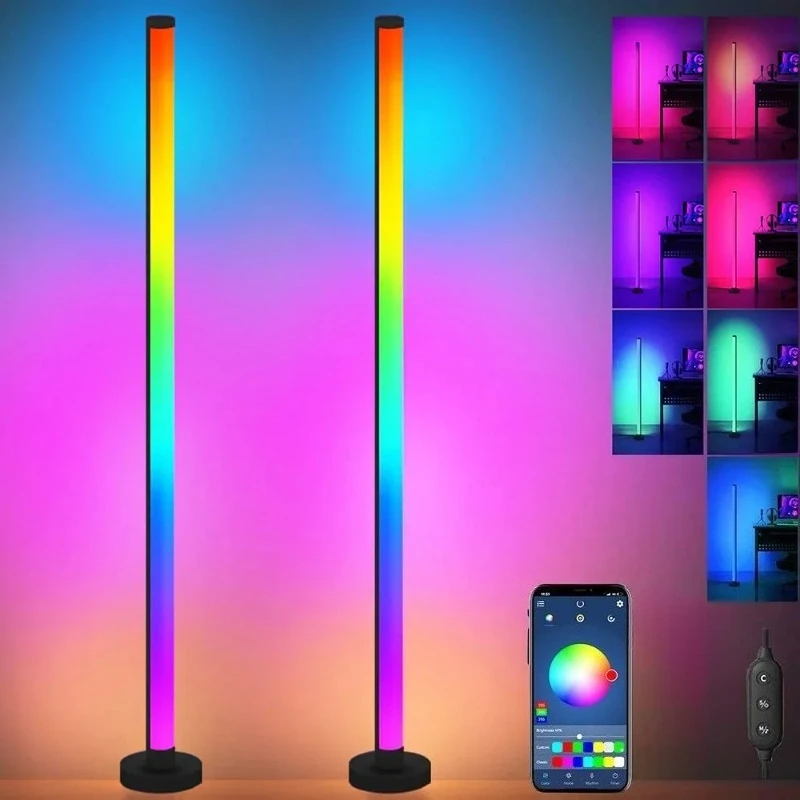 

Умный светодиодный торшер RGB с дистанционным и APP-управлением, синхронизация с музыкой, угловое освещение, таймер, современный напольный светильник для гостиной и игровой комнаты