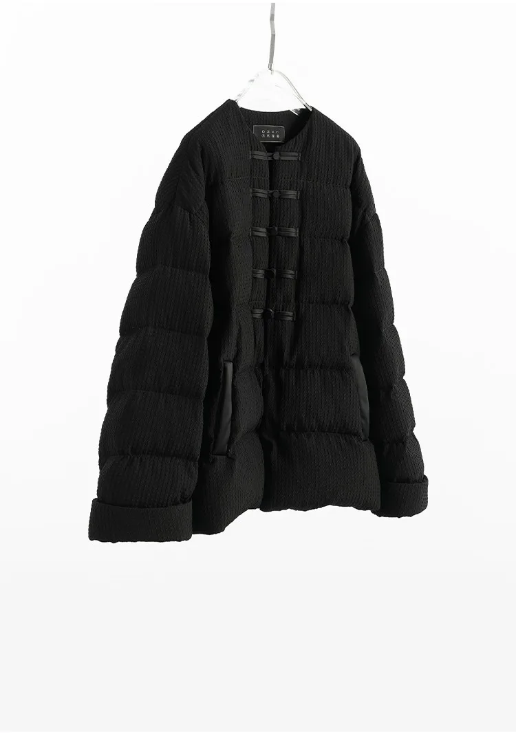 Women's New Chinese Style Goose Down Jacket with Button Detail, 2026 New Model, Made of Real Silk Guanle Crepe Fabric