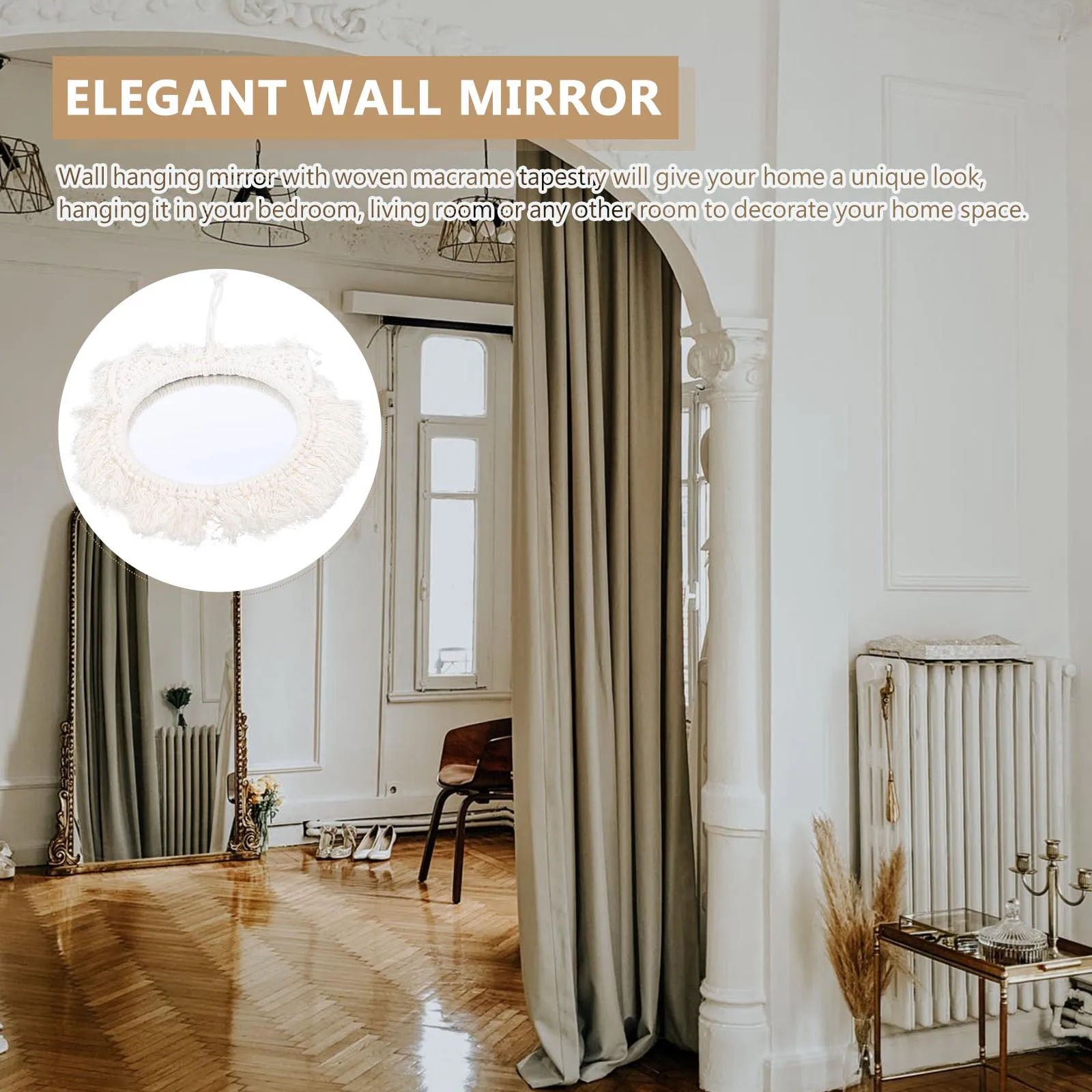 1 قطعة مرآة معلقة على الحائط المنسوجة ديكور مكرامية نسيج الشمال نمط مرآة غرفة نوم المنزل غرفة المعيشة جدار ديكور