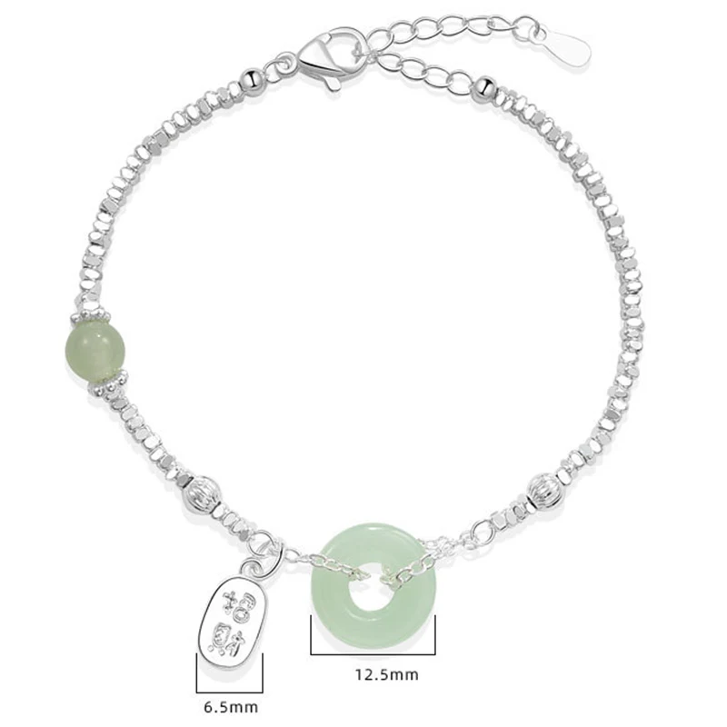 VENTFILLE 925 Sterling Silver Crushed Silver Bracelet For Women Gift Hotan Jade Peace Buckle Wealth And Fortune Pendant Jewelry