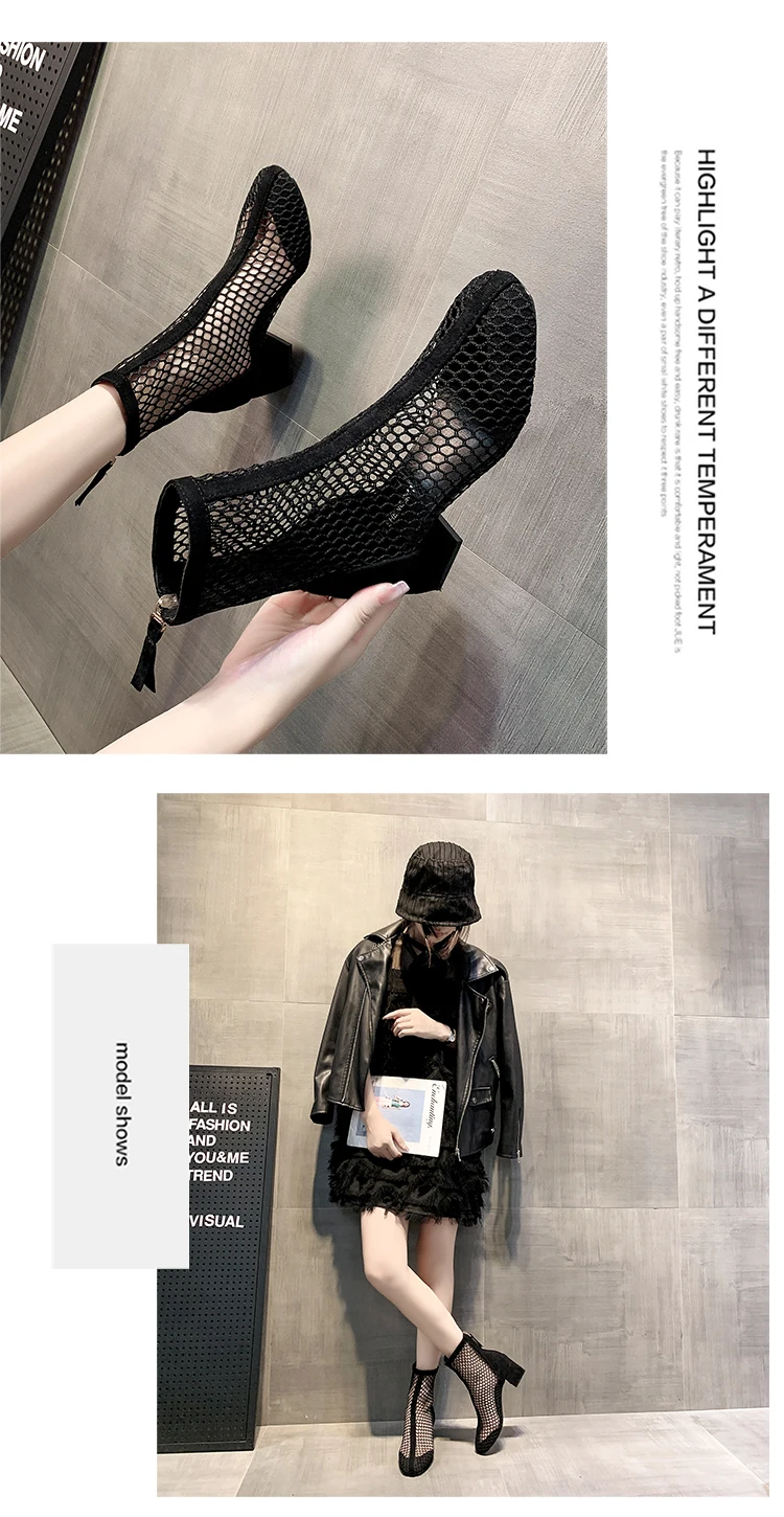 2023 New Air Mesh Net Bling Women Shoes Summer Ankle Boots Thin High Heels Sexy Sandal Chelsea Boots Female Dropship Pumps