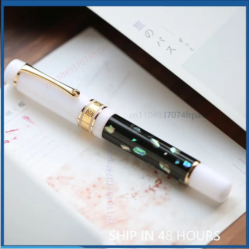 pluma-estilografica-majohn-m400-de-resina-con-madreperla-punta-bicolor-dorada-contraste-blanco-y-negro-regalo-de-lujo-para-hombre-y-mujer