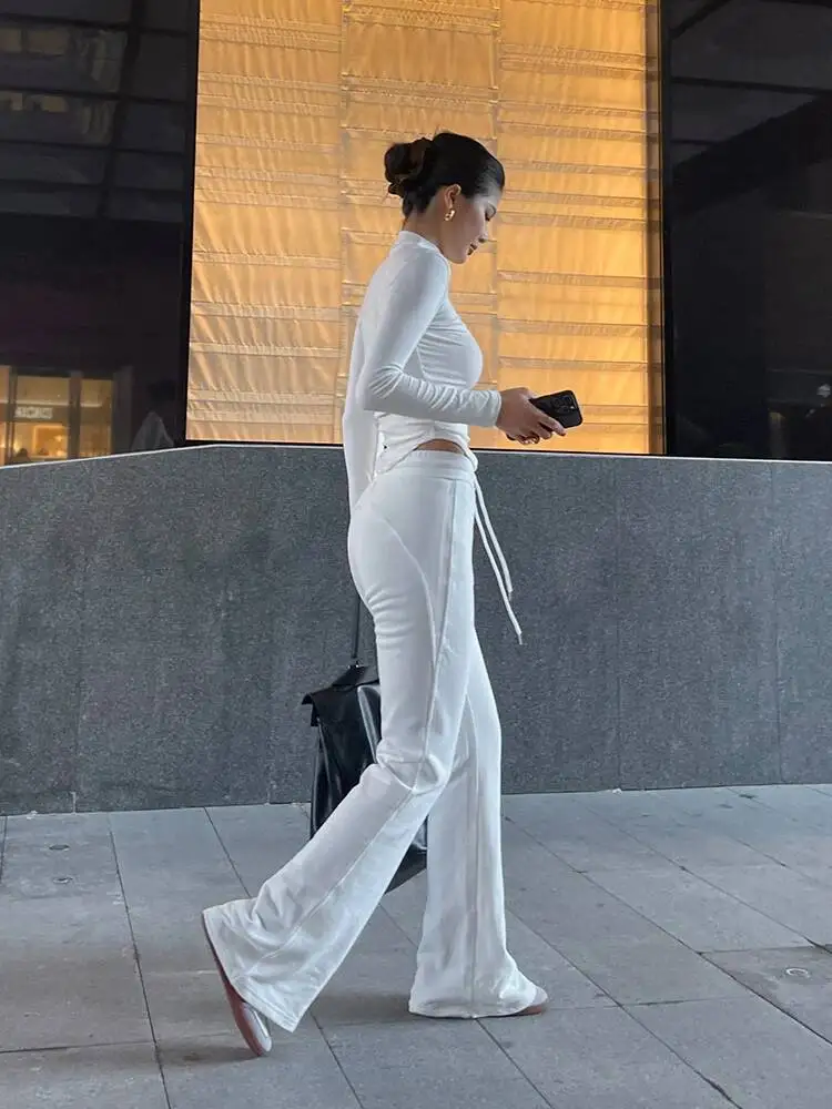 Neue Sport Freizeit Boden Hosen frauen Herbst Boot Cut Hosen Beiläufige Lose Mode Frauen Hosen 2025 Neue Weiß Koreanische 75X5